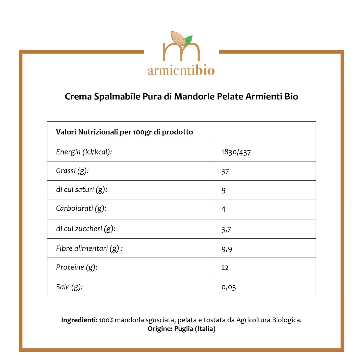 Crema spalmabile Pura di Mandorle Pelate 200gr