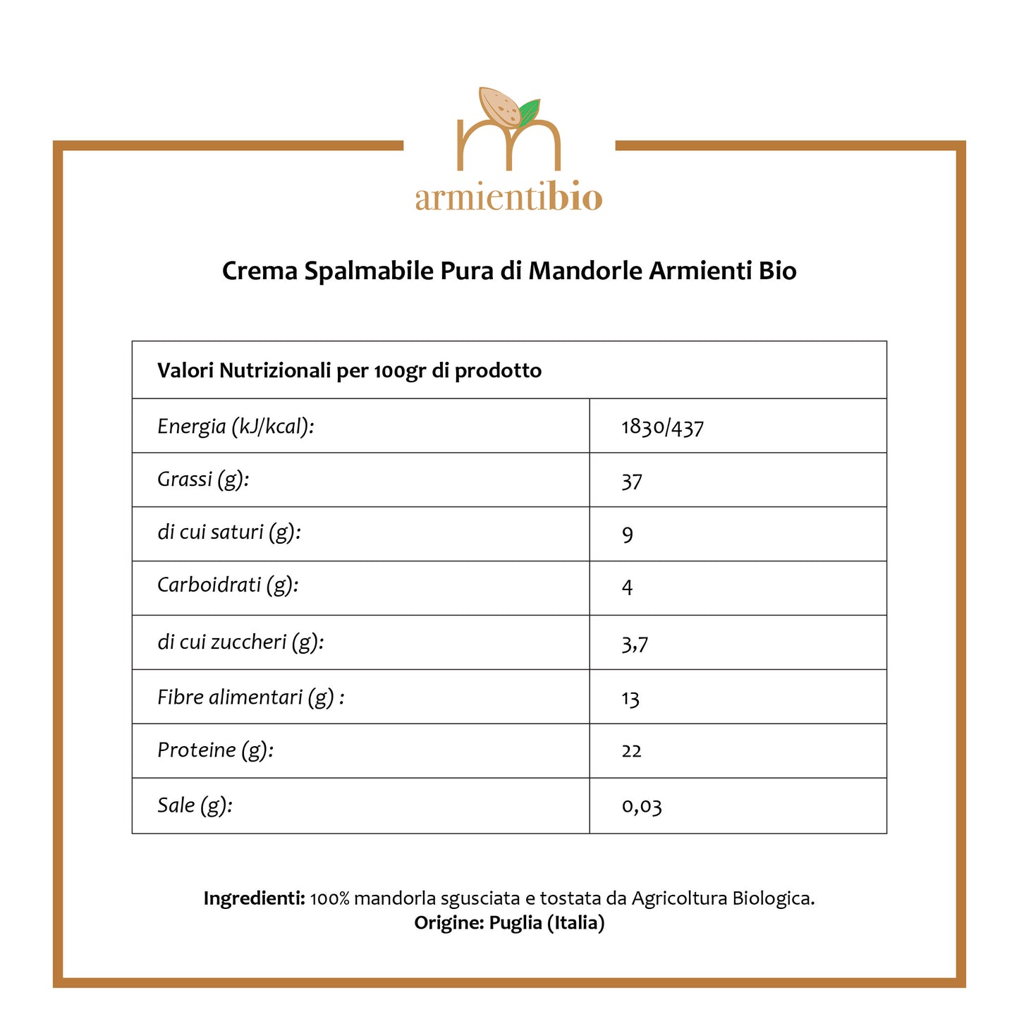 Crema spalmabile Pura di Mandorle 200gr